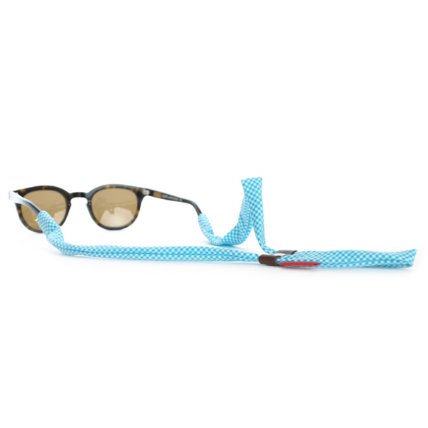 Blue Cotton Gingham Sunglass Straps, Made in America