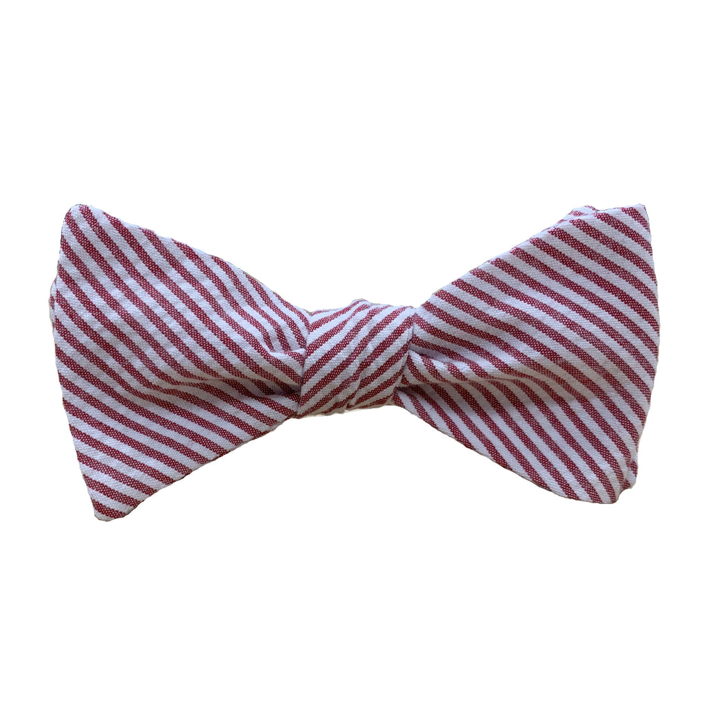 Crimson Red Seersucker Stripe Bow Tie