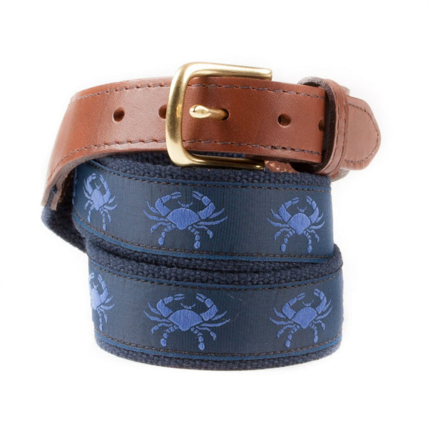 Fabric Belt for Men with Blue Claw Crab